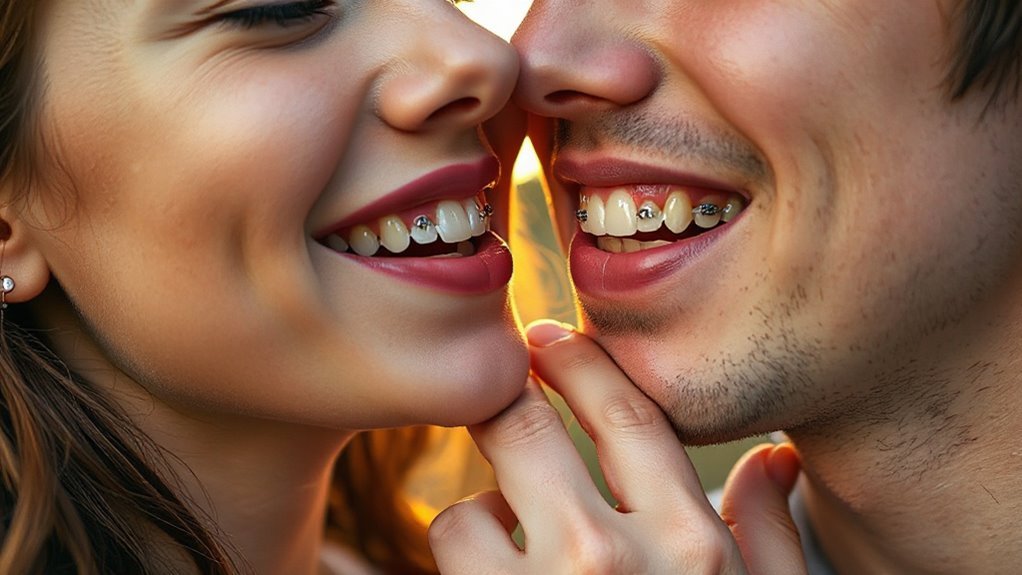 kissing confidently with braces