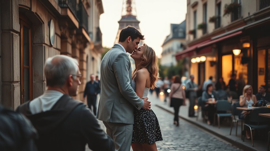 romantic cities embrace affection